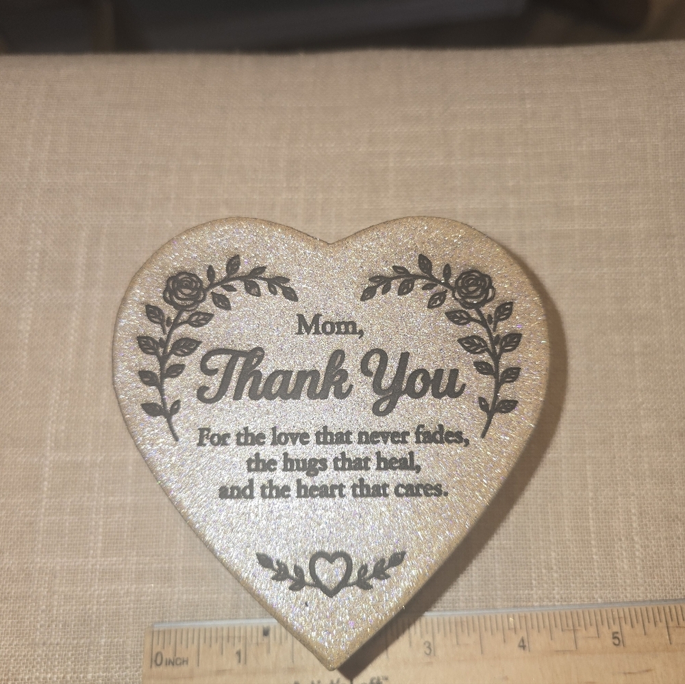 Mothers Day Thank You Heart Plaque - Cream Glitter Mom Appreciation